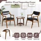 Costway Lot de 2 chaises de salle à manger en cuir PU avec assise et dossier rembourrés, accoudoirs, cadre en bois de caoutchouc Noir/Marron