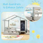 Lit cabane double Costway avec 2 tiroirs de rangement Lit plateforme en bois massif avec tableau noir Blanc/Gris