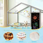 Lit cabane double Costway avec 2 tiroirs de rangement Lit plateforme en bois massif avec tableau noir Blanc/Gris