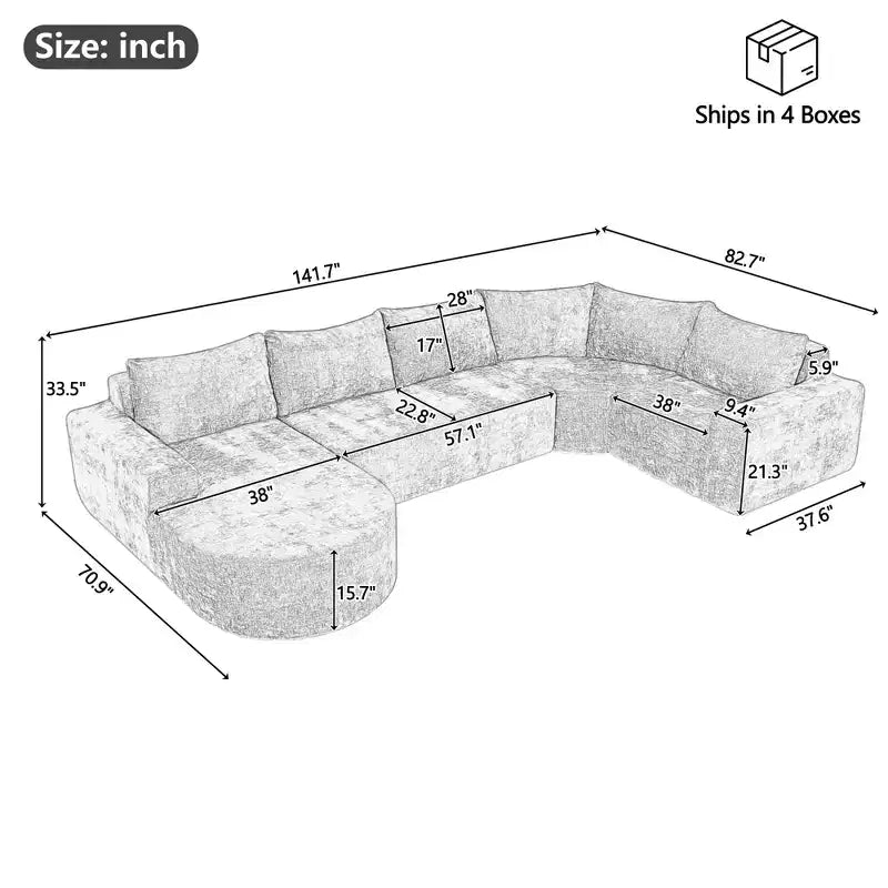 Whisen 141 Grand canapé modulable, canapé sectionnel rembourré avec assise profonde