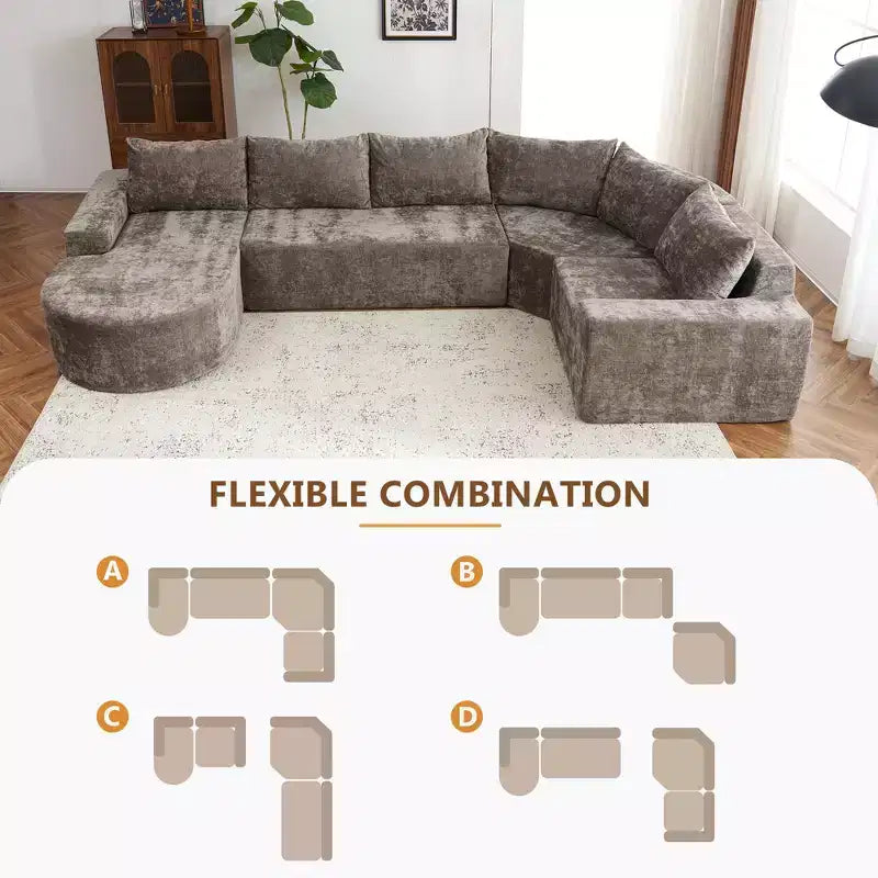Whisen 141 Grand canapé modulable, canapé sectionnel rembourré avec assise profonde