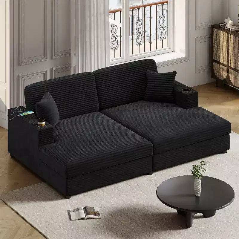 Canapé sectionnel convertible surdimensionné Whisen 86 avec ports USB, porte-gobelets et oreillers décoratifs
