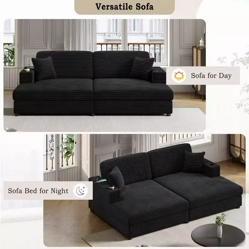 Canapé sectionnel convertible surdimensionné Whisen 86 avec ports USB, porte-gobelets et oreillers décoratifs