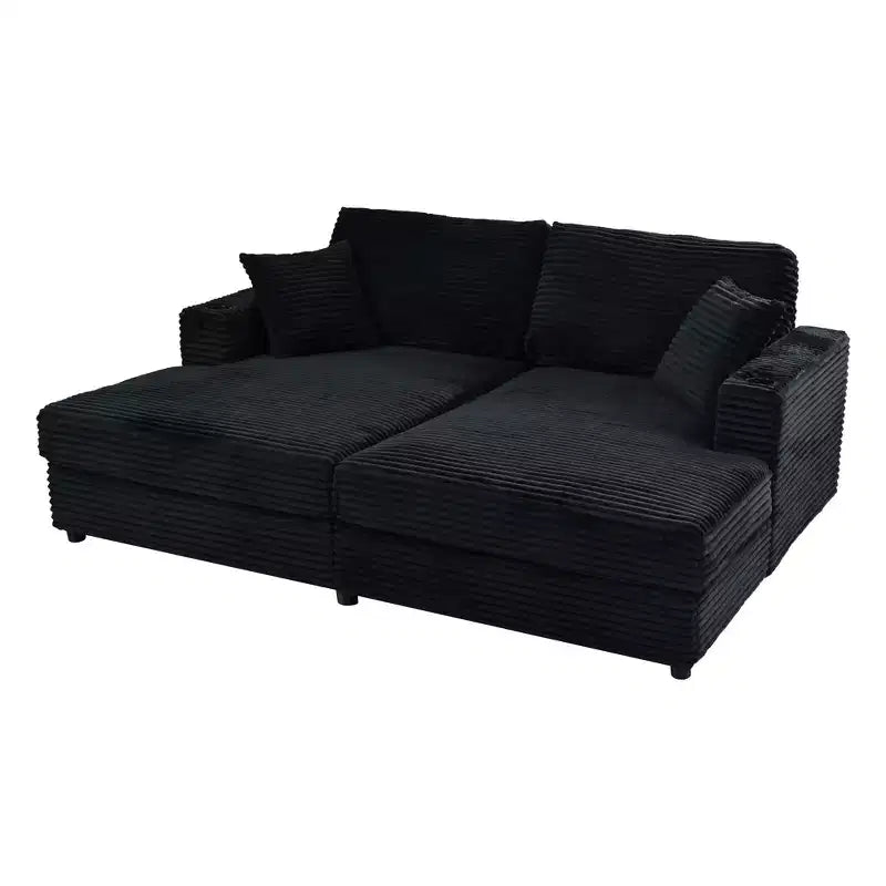 Canapé sectionnel convertible surdimensionné Whisen 86 avec ports USB, porte-gobelets et oreillers décoratifs
