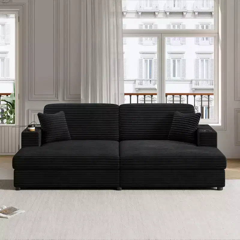 Canapé sectionnel convertible surdimensionné Whisen 86 avec ports USB, porte-gobelets et oreillers décoratifs
