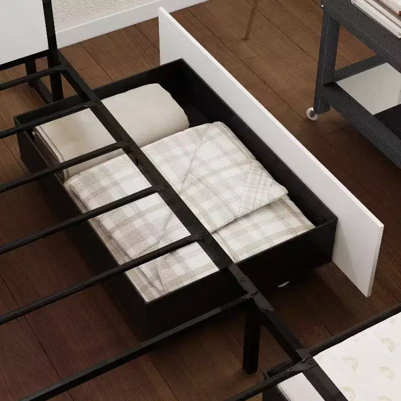 Cadre de lit contemporain Famapy White Queen – Éclairage réglable, tiroir spacieux sous le lit pour le rangement, assurant un sommeil stable et confortable
