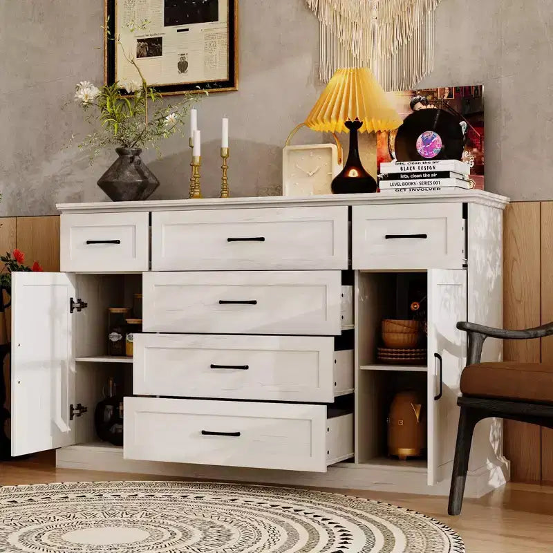 Commode horizontale Famapy Gris Classique : Nombreux espaces de rangement, créant une ambiance élégante à la maison