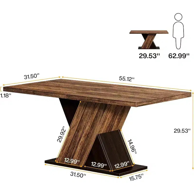 Table à manger rectangulaire de ferme Lantine de 55 pouces pour 4 à 6 personnes