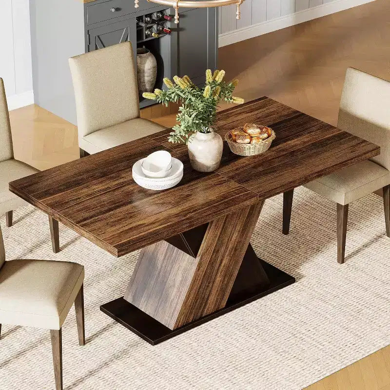 Table à manger rectangulaire de ferme Lantine de 55 pouces pour 4 à 6 personnes