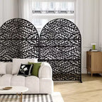 Spring Flow Leaf 01 Black Arched Galvanized Steel Screen 183x120x40cm
