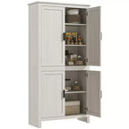 HOMCOM 64 4-Door Kitchen Pantry, Freestanding Storage Cabinet with 3 Adjustable Shelves for Kitchen, Dining or Living Room, Antique White
