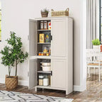 HOMCOM Meuble de Rangement de Cuisine 4 Portes 64", Buffet Autonome avec 3 Étagères Réglables pour Cuisine, Salle à Manger ou Salon, Blanc Antique