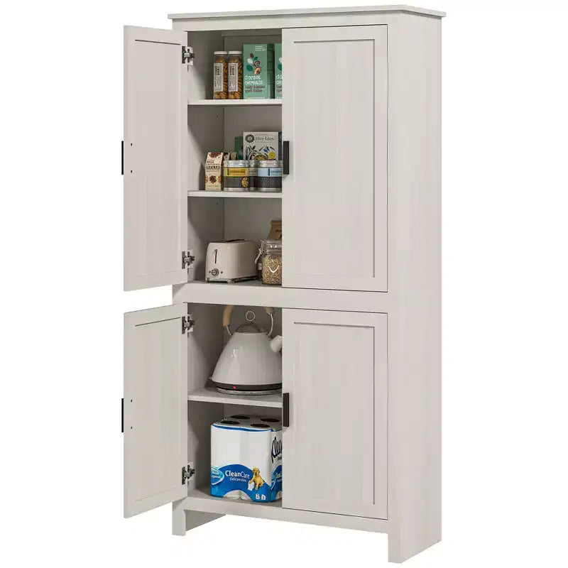 HOMCOM Meuble de Rangement de Cuisine 4 Portes 64", Buffet Autonome avec 3 Étagères Réglables pour Cuisine, Salle à Manger ou Salon, Blanc Antique