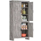 HOMCOM 64 4-Door Kitchen Pantry, Freestanding Storage Cabinet with 3 Adjustable Shelves for Kitchen, Dining or Living Room, Gray Oak