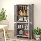 HOMCOM Garde-manger 4 portes de 162 cm, Armoire de rangement autonome avec 3 étagères réglables pour cuisine, salle à manger ou salon, Chêne gris