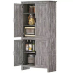 HOMCOM Garde-manger 4 portes de 162 cm, Armoire de rangement autonome avec 3 étagères réglables pour cuisine, salle à manger ou salon, Chêne gris
