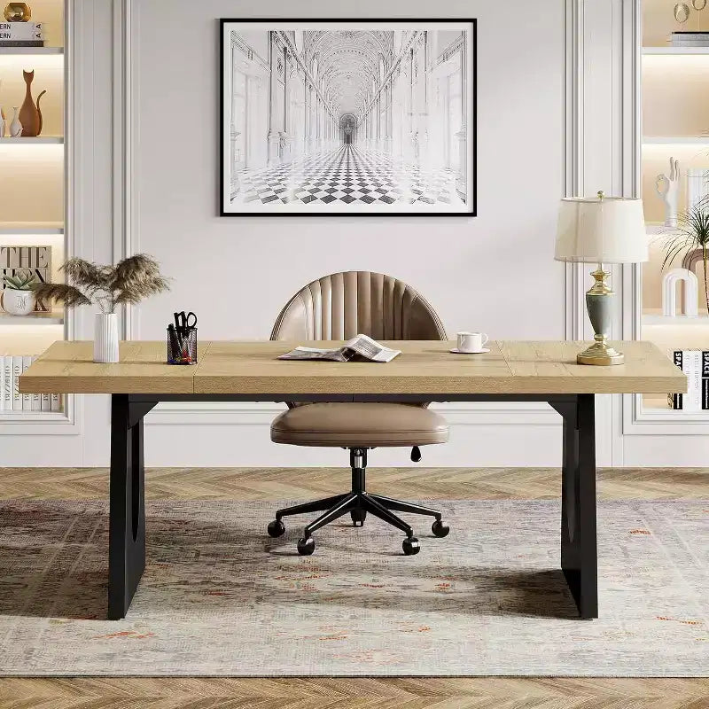 Bureau de direction rectangulaire Lantine avec double piédestal en bois