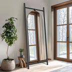 Miroir pleine longueur noir arqué intégré en bois massif avec échelle 190x80x4cm (Sans support)