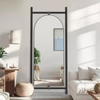 Miroir pleine longueur noir arqué intégré en bois massif avec échelle 190x80x4cm (Sans support)