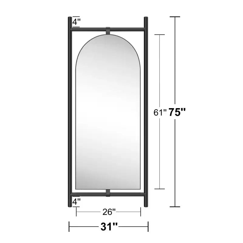 Miroir pleine longueur noir arqué intégré en bois massif avec échelle 190x80x4cm (Sans support)