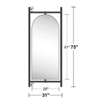 Miroir pleine longueur noir arqué intégré en bois massif avec échelle 190x80x4cm (Sans support)