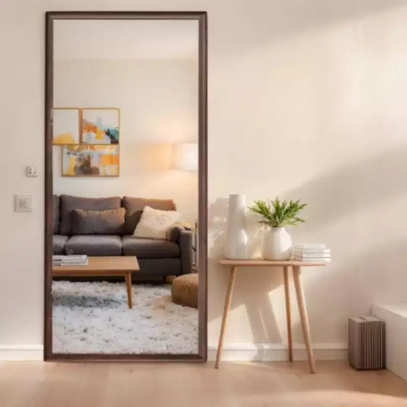 Miroir mural en faux bois : Pleine longueur vintage, élégant, grand et haut - Décoration d'intérieur moderne