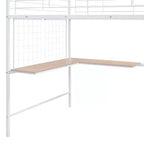 Lit mezzanine en métal double/grand format avec bureau et grille métallique, cadre de lit en métal élégant avec échelle de rangement latérale et armoire - ModernLuxe