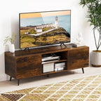 Meuble TV Costway pour téléviseurs 60 pouces, console multimédia moderne du milieu du siècle avec étagère réglable, brun/noir