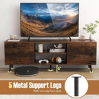 Meuble TV Costway pour téléviseurs 60 pouces, console multimédia moderne du milieu du siècle avec étagère réglable, brun/noir