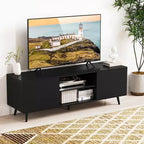 Meuble TV Costway pour téléviseurs 60 pouces, console multimédia moderne du milieu du siècle avec étagère réglable, brun/noir