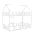 Lit superposé cabane en métal, jumeau sur jumeau, avec clôture et porte