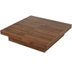 Table basse carrée 39W avec plateau coulissant, espace de rangement et placage effet marbre blanc/placage veiné noyer - ModernLuxe