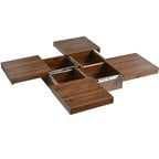 Table basse carrée 39W avec plateau coulissant, espace de rangement et placage effet marbre blanc/placage veiné noyer - ModernLuxe