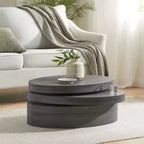 32W Rotating Coffee Table Cocktail Table Center Table, Oval, Black - Merax