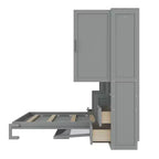 Lit escamotable Queen Size Whisen Modern Design, se plie dans une armoire avec penderie, tiroirs et étagères