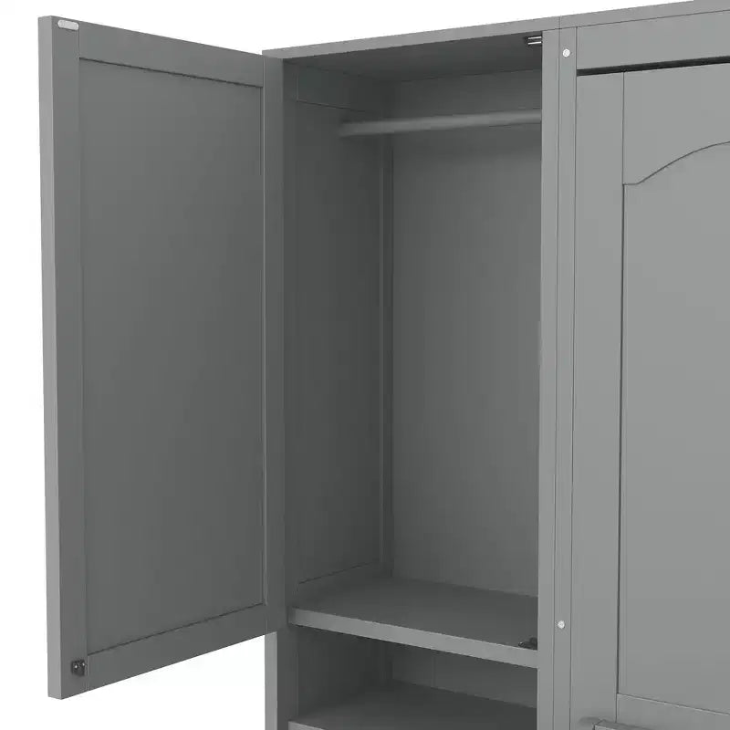Lit escamotable Queen Size Whisen Modern Design, se plie dans une armoire avec penderie, tiroirs et étagères