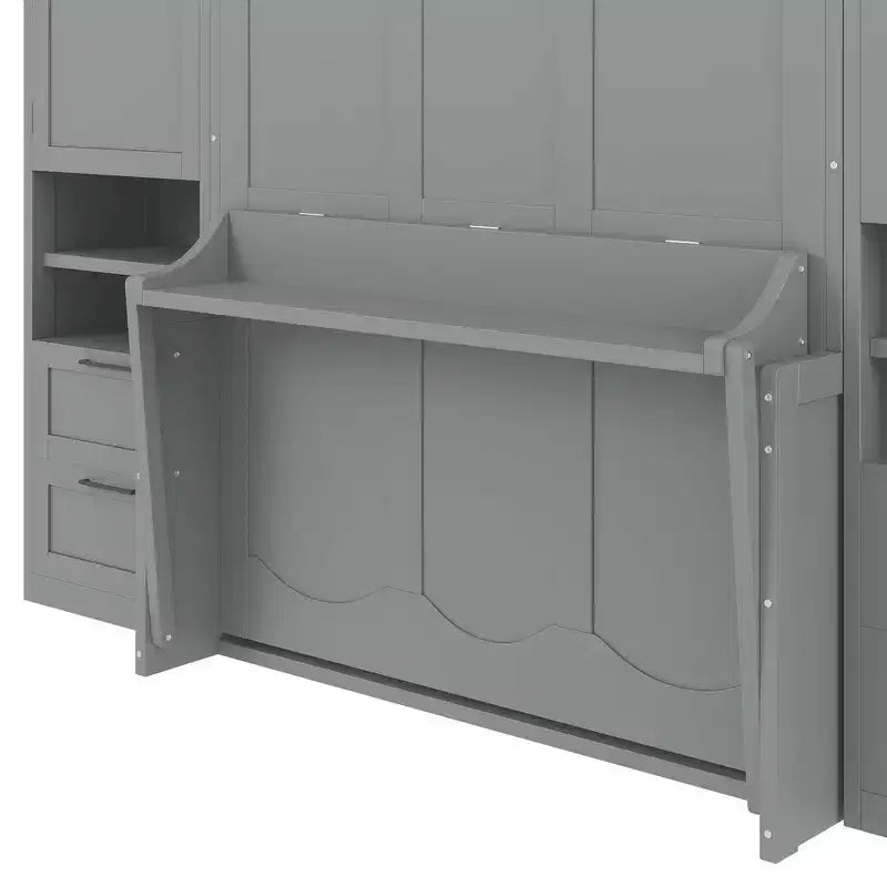 Lit escamotable Queen Size Whisen Modern Design, se plie dans une armoire avec penderie, tiroirs et étagères