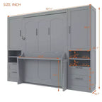 Lit escamotable Queen Size Whisen Modern Design, se plie dans une armoire avec penderie, tiroirs et étagères