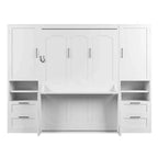 Lit escamotable Queen Size Whisen Modern Design, se plie dans une armoire avec penderie, tiroirs et étagères