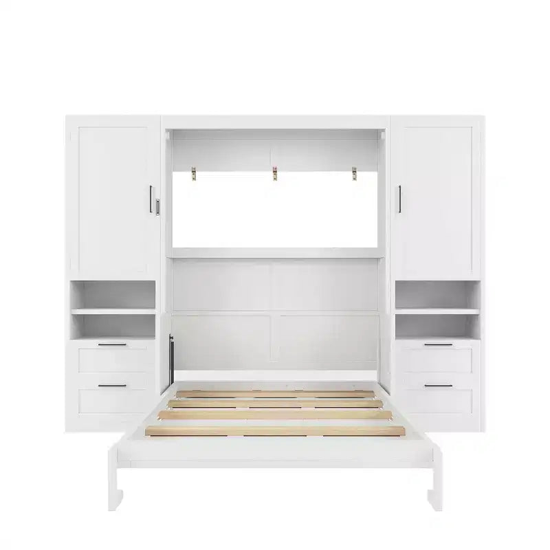 Lit escamotable Queen Size Whisen Modern Design, se plie dans une armoire avec penderie, tiroirs et étagères