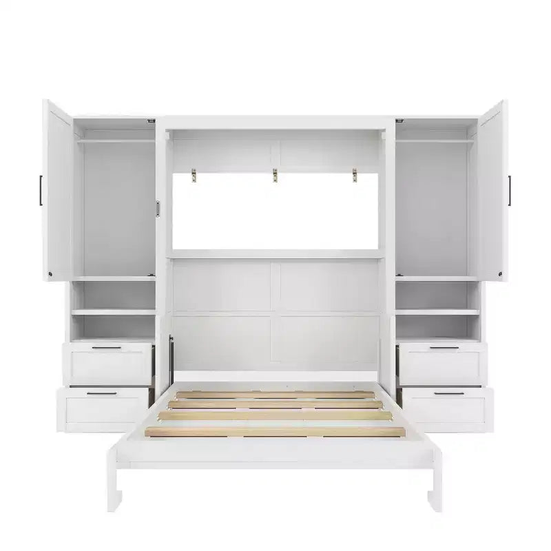 Lit escamotable Queen Size Whisen Modern Design, se plie dans une armoire avec penderie, tiroirs et étagères