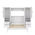 Lit escamotable Queen Size Whisen Modern Design, se plie dans une armoire avec penderie, tiroirs et étagères
