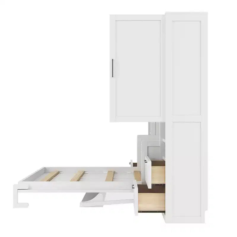 Lit escamotable Queen Size Whisen Modern Design, se plie dans une armoire avec penderie, tiroirs et étagères
