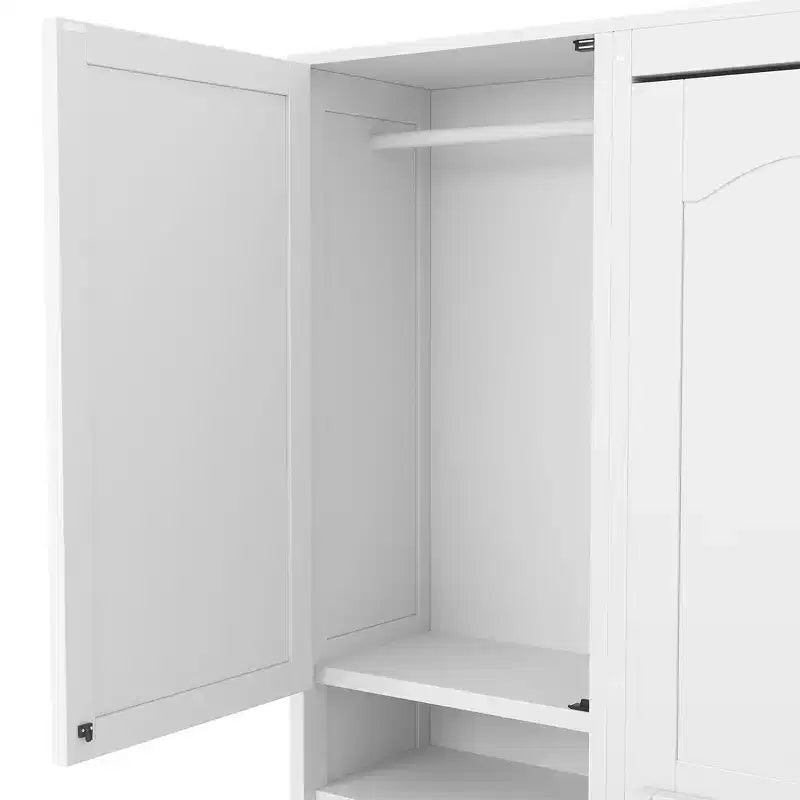 Lit escamotable Queen Size Whisen Modern Design, se plie dans une armoire avec penderie, tiroirs et étagères