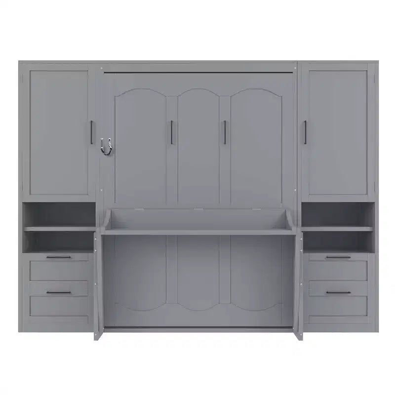 Lit escamotable Queen Size Whisen Modern Design, se plie dans une armoire avec penderie, tiroirs et étagères