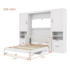 Lit escamotable Queen Size Whisen Modern Design, se plie dans une armoire avec penderie, tiroirs et étagères