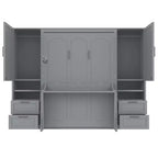 Lit escamotable Queen Size Whisen Modern Design, se plie dans une armoire avec penderie, tiroirs et étagères