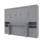 Lit escamotable Queen Size Whisen Modern Design, se plie dans une armoire avec penderie, tiroirs et étagères