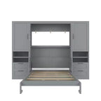 Lit escamotable Queen Size Whisen Modern Design, se plie dans une armoire avec penderie, tiroirs et étagères