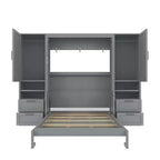 Lit escamotable Queen Size Whisen Modern Design, se plie dans une armoire avec penderie, tiroirs et étagères